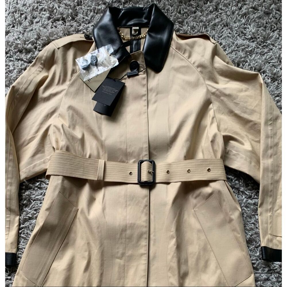 NEW NWT BURBERRY LONDON tan LEATHER COLLAR Trench Coat Jacket sz US 10 - Picture 3 of 15